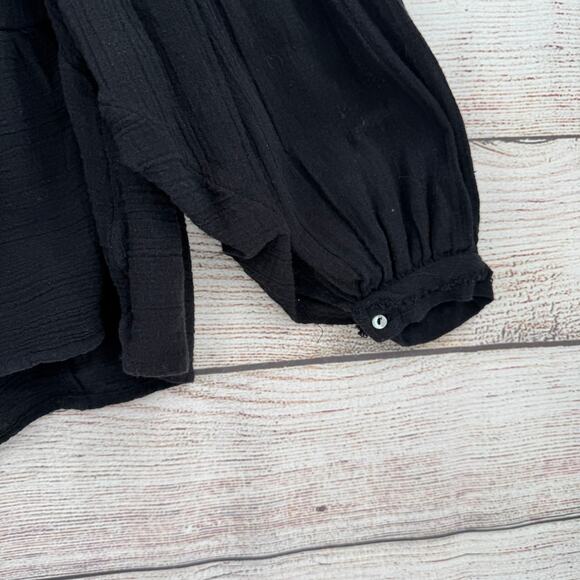 Free People Oversized Boxy Peplum Top Blouse Womens XS Black Rough Hem - Picture 7 of 12
